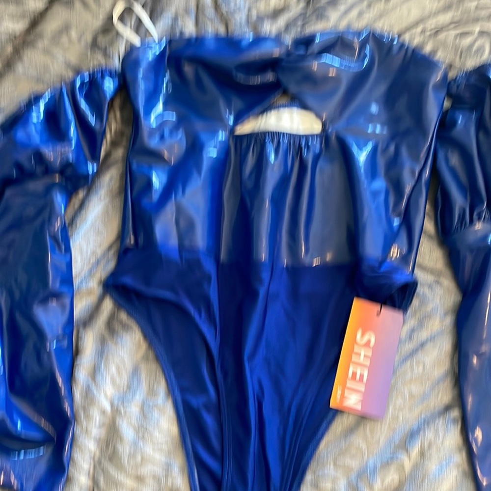 Blue latex bodysuit